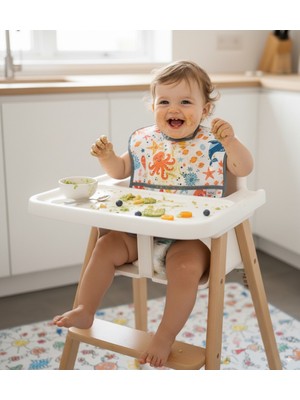 Yorni Alt Açma Hediyeli, 2 Adet Sea, 3-24AY Boyundan Cırtlı, Su Geçirmez, Cepli, Makinada Yıkanabilir, Bebek Mama Önlük
