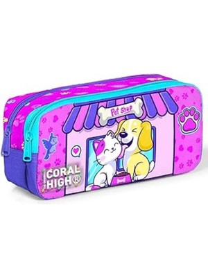 Iki Bölmeli Çok Renkli Kedi ve Köpek Tasarımlı Kalem Çantası