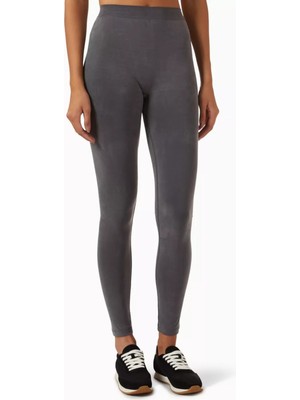 Cupro Kumaş Dikişsiz Kadın Tayt, Yumuşak ve Esnek Yapılı Koyu Gri