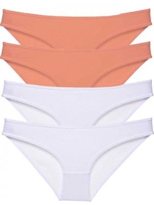 4 Adet Eko Set Likralı Kadın Slip Külot Pudra Beyaz