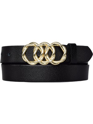 %100 Hakiki Deri, Gold Örgü Tokalı 3 cm Siyah Kadın Kemeri; Elbise, Pantolon Kemeri=3cm-Kdn-45