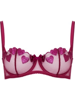 Liliya Magenta Pembe Balconette Destekli Sütyen - Işıltılı Nakışlı, Vintage Şıklık