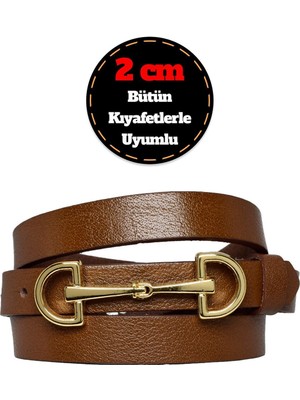 %100 Hakiki Deri, Renk Tokalı Ince 2 cm Açık Kahverengi Kadın Kemeri; Elbise, Pantolon Kemerid&d
