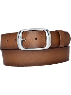 %100 Hakiki Deri, Gümüş Tokalı 4 cm Kahverengi Kadın Kemeri; Kot, Spor Kemer An-Byn-19