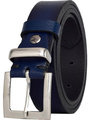%100 Hakiki Deri, Gümüş Takım Tokalı 3 cm Lacivert Kadın Kemeri; Elbise, Pantolon Kemeri=3cm-Kdn-48