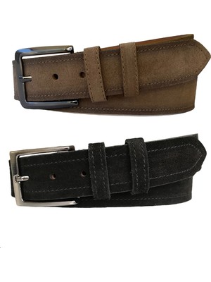 %100 Hakiki Deri 2'li Set Süet Vizon, Siyah Kemer 4 Cm=2li.süet.deri.4cm