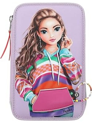 Lila Çok Renkli Topmodel Joy Aplikeli Akıllı Telefoğlu 3 Bölmeli Kalem Kutusu