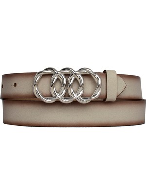 %100 Hakiki Deri, Gümüş Örgü Tokalı 3 cm Vizon Kadın Kemeri; Elbise, Pantolon Kemeri=3cm-Kdn-46