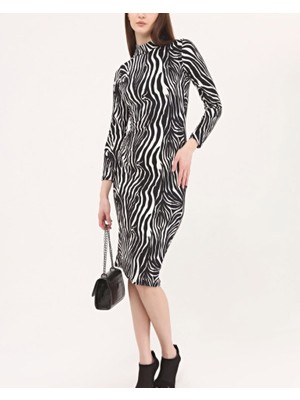 Kadın Zebra Desen Süet Kumaş Fırsat Ürün Midi Boy Elbise