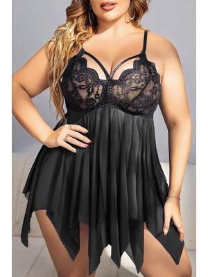 Anvella Büyük Beden Siyah  Gecelik