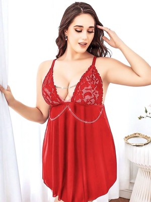 Anvella Büyük Beden Kırmızı Gecelik