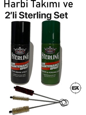 Sterling 3'lü Silah Bakım Sprey Seti + Harbi Temizlik Fırça Takımı Pas Önleyici & Derinlemesine Temizlik
