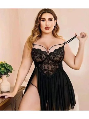 Anvelle Lingerie Anvella Büyük Beden Siyah  Gecelik