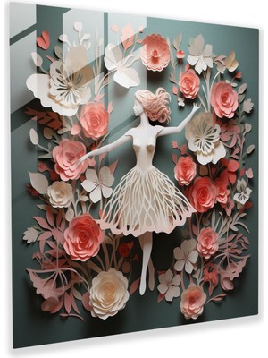 Popcas Hayalperest Balerin Cam Tablosu - Balerin Modern Sanat Cam Duvar Sanatı Çiçekler
