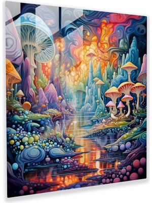 Popcas Harika Psikedelik Cam Tablo - Harika Modern Cam Duvar Sanatı Cam Sanatı