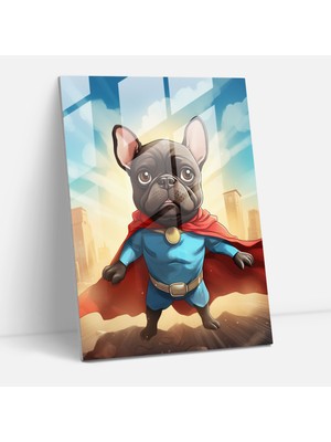 Popcas Eğlenceli Çizgi Film Cam Tablo - Köpek Süper Kahraman - Insan Gibi Giyinmiş Hayvanlar Köpek Süper Kahraman Cam Sanat Illüstrasyon