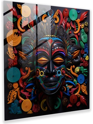 Popcas Ritmik Cam Tablo: Afrika Kabile Maskesi Modern Cam Duvar Sanatı