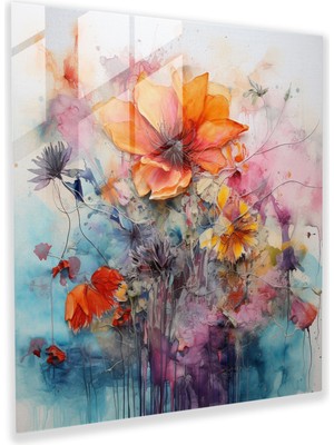 Popcas Kuru Çiçek Cam Tablo Baskı - Kuru Çiçek Cam Sanatı Soyut Karışık Medya Eseri Cam Tablo