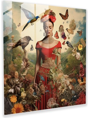 Popcas Sürreal Kolaaj Cam Tablo - Frida Kahlo Sürreal Duvar Dekorasyonu Cam Duvar Sanatı
