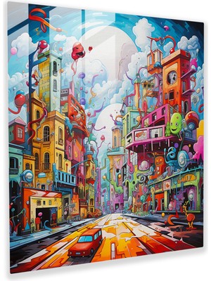 Popcas Şehir Sokak Grafiti Cam Tablo - Havalı Şehir Modası Soyut Karakterler Cam Duvar Sanatı