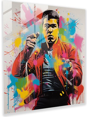 Popcas Etkileyici Muhammad Ali Cam Tablo - Grafiti Tarzında Muhammad Ali Duvar Sanatı