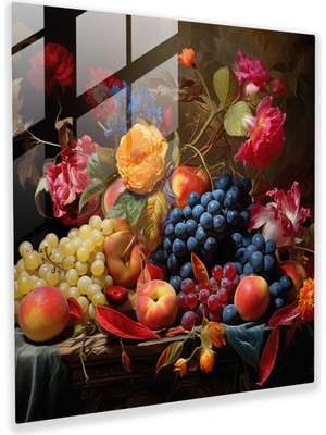 Popcas Rönesans Natura Tablo Cam Baskı - Çiçekler ile Duvar Dekorasyonu