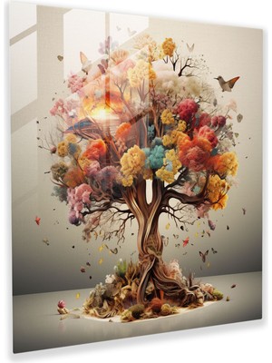 Popcas Sürreal Füzyon Hayat Ağacı Cam Tablo - Hayat Ağacı Cam Duvar Sanatı Modern Sanat