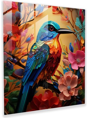 Popcas Tropikal Mozaik Cam Duvar Sanatı - Tropikal Tropikal Kuş Cam Tablo Duvar Dekorasyonu