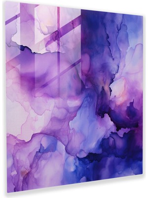 Popcas Mor Uyum Cam Tablo - Soyut Suluboya Cam Duvar Sanatı - Mor Mor Tema Soyut Sanat Cam Tablo