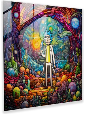 Popcas Renkli Cam Mozaik Tablo - Rick ve Morty Uzay Temalı Duvar Dekorasyonu