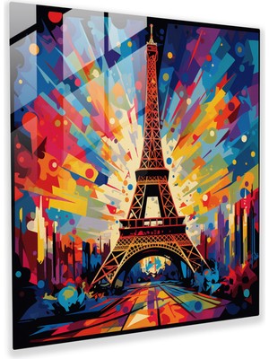 Popcas Canlı Cam Tablo - Eyfel Kulesi Modern Grafik Tasarım Cam Duvar Sanatı - Ev Dekorasyonu - Duvar Dekoru - Modern Sanat Eseri