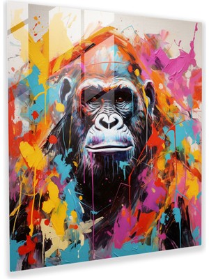 Popcas Goril Cam Tablosu - Soyut Dışavurumcu Modern Sanat - Goril Canlı Renkler Ev Dekorasyonu Cam Duvar Sanatı
