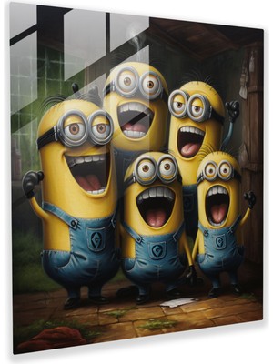 Popcas Sevimli Minyonlar Cam Tablosu - Minyonlar Cam Sanatı Sevimli Çizgi Film Cam Duvar Sanatı