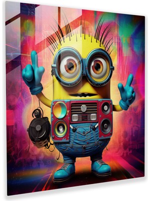Popcas Retro Minyon Cam Tablo - Minyonlar Cam Sanatı Retro Poster