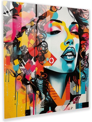 Popcas Kiss Of Graffiti Cam Tablo - Öpücük Cam Sanat Cam Duvar Sanatı