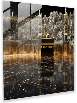 Popcas Kaaba Cam Tablo - Altın Ihtişam - Kaaba Cam Tablo Cam Sanat