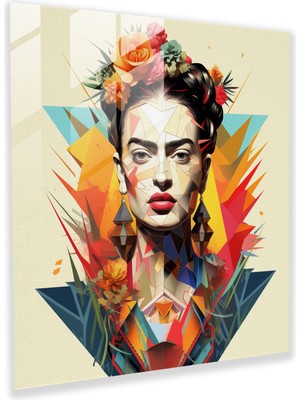 Popcas Frida Kahlo Cam Tablo - Dijital Illüstrasyon Geometrik Desenler