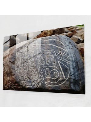 Popcas Orta Taş Çağı Cam Tablosu - Kaya Oyma - Orta Taş Çağı Duvar Dekorasyonu Ev Dekorasyonu