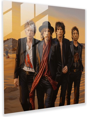 Popcas Rolling Stones Cam Tablo - Duvar Dekorasyonu Cam Sanatı Ev Dekorasyonu
