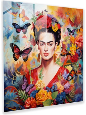 Popcas Frida Kahlo Cam Tablo - Çiçekler Duvar Dekorasyonu Cam Sanatı