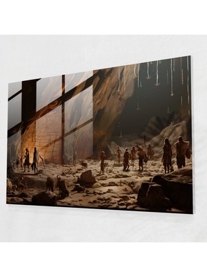 Popcas Orta Taş Devri  Cam Tablo Baskı - Orta Taş Devri Orta Taş Devri Mağara Sanatı Gizem Cam Duvar Sanatı