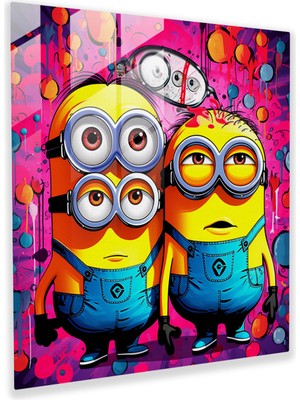 Popcas Pop Art Minions Cam Tablo - Minions Illüstrasyon Modern Sanat