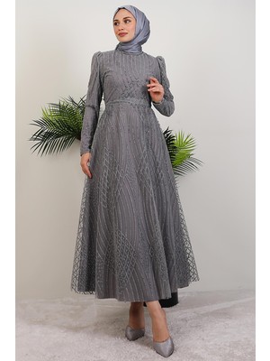 Ezna Simli Abiye Koyu Gri