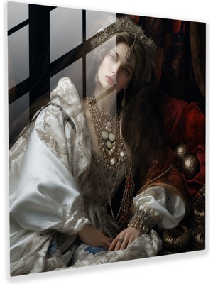 Popcas Rönesans Soylu Kadın Cam Tablo - Rönesans Modern Sanat Rönesans Başyapıtı Duvar Dekorasyonu