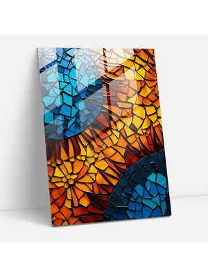 Popcas Cam Sanatı: Soyut Mozaik - Gerçekçi Cam Heykel Duvar Dekorasyonu Detaylı Parçalar Canlı Kompozisyon