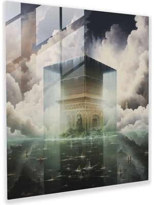 Popcas Sürreal Cam Tablo - Kaaba - Sınırları Zorlayan Dekor Cam Sanatı Duvar Dekorasyonu