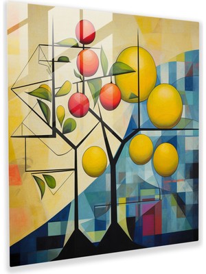 Popcas Soyut Limon Ağacı Cam Tablo - Limon Ağacı Modern Sanat Ev Dekorasyonu Duvar Dekorasyonu