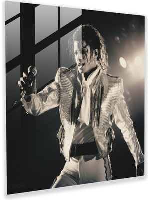 Popcas Michael Jackson Cam Tablo - Vintage Siyah Beyaz Performans - Micheal Jackson Vintage Fotoğraf Modern Sanat Cam Duvar Sanatı