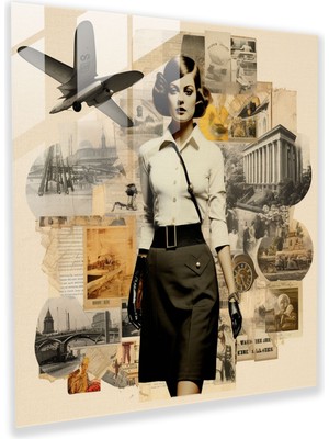 Popcas Vintage Karışımlar Cam Tablo - Portre Şimdiki Geçmiş Cam Tablo