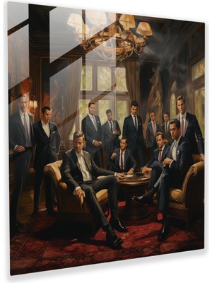 Popcas Transcendent Izlenimler Cam Tablo - Lüks Ortamda Elite Mob Toplantısı - Cam Duvar Sanatı